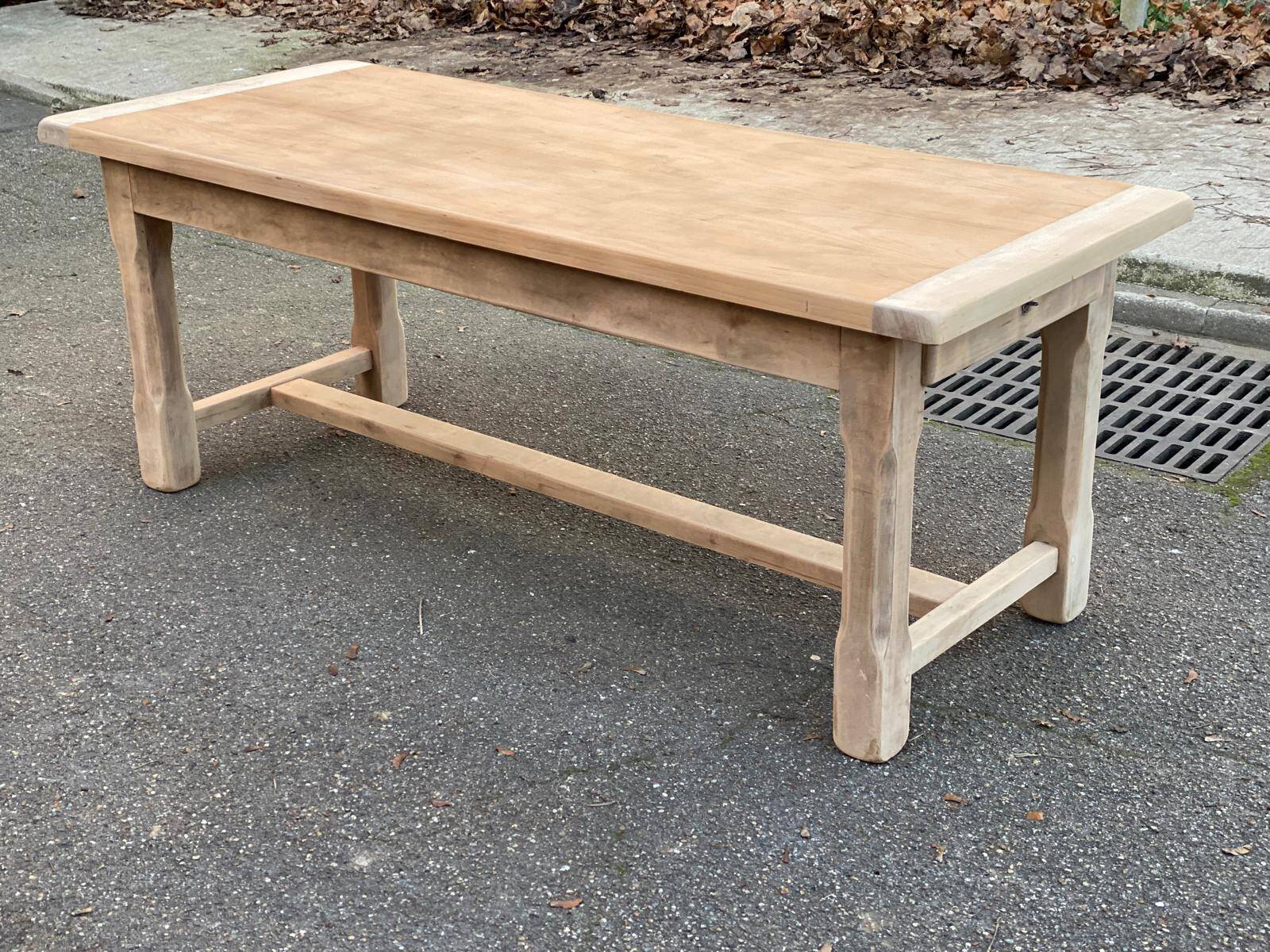 Renovated 20th-century farmhouse dining table with drawer, 200cm.