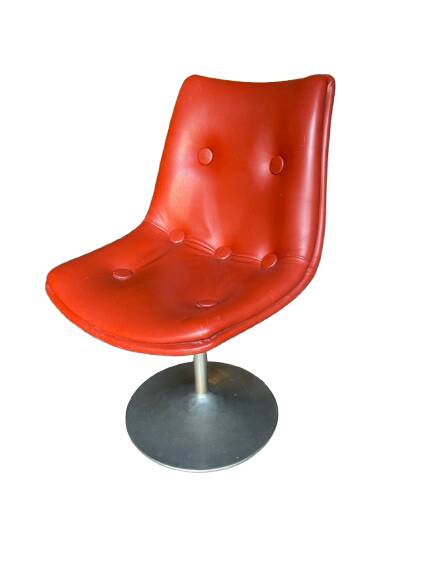 Set of 6 bright red leather tulip chairs