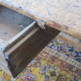 Large antique pine trestle dining table with drawer, Sweden 1780