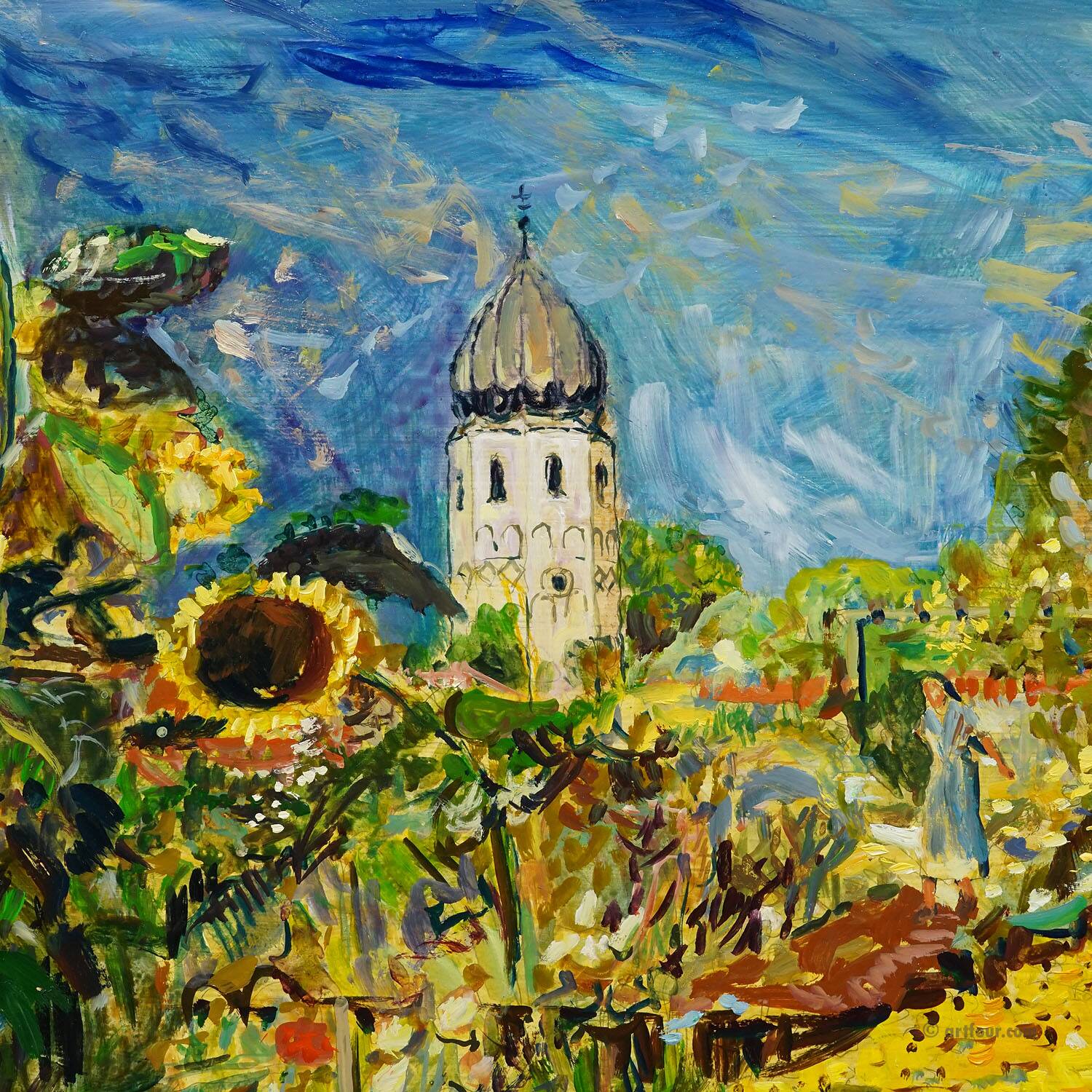 Women’s Island / Chiemsee with monastery and garden, 1994 – Oil painting by Alexander Michael