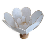 Flower table lamp made of rattan and white linen petals