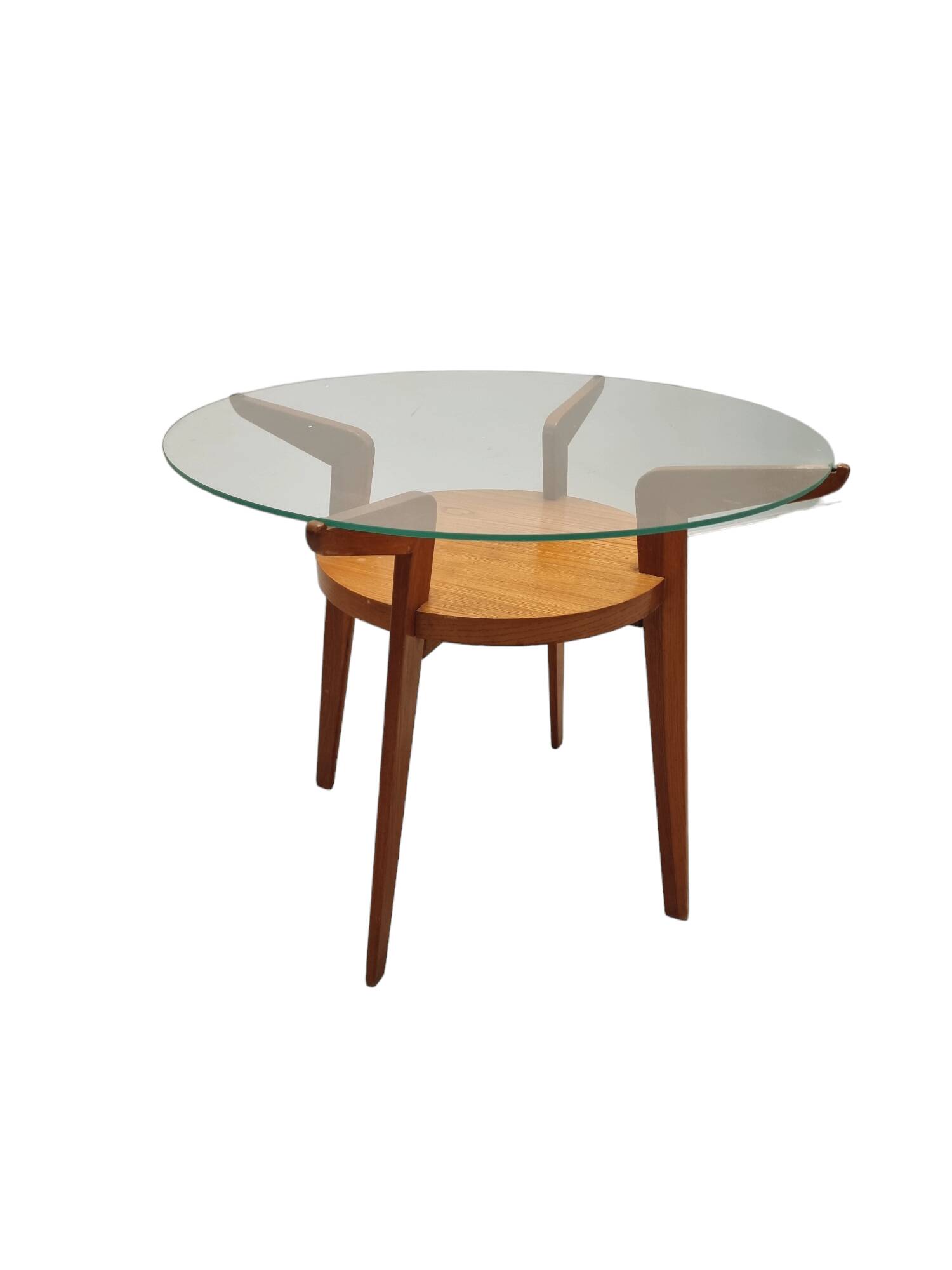 Small Mid-Century Round Oak & Glass Table from Jitona Sobeslav, Czechia, 1950s