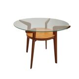 Small Mid-Century Round Oak & Glass Table from Jitona Sobeslav, Czechia, 1950s