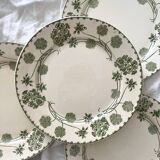 6 antique flat plates made of ironstone "Géranium" Sarreguemines