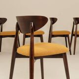 Ocra Dining Chairs set of 6, yellow bouclè fabric, Dark wood