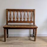 Old church bench in pitch pine, rustic charm and authentic patina.