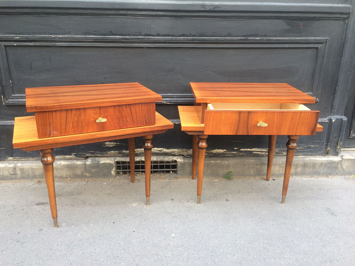 60s-old bedside table in varnished wood