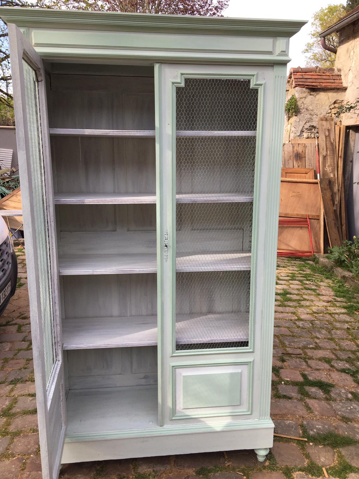 Screened and painted library Louis XVI style green celadon