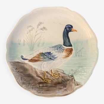 19th century plate Choisy Le Roi Majolica Duck Decor