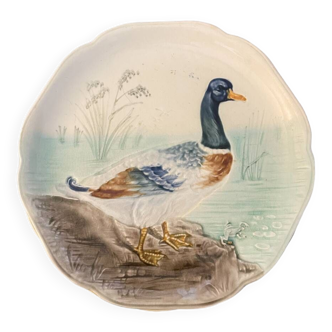 19th century plate Choisy Le Roi Majolica Duck Decor