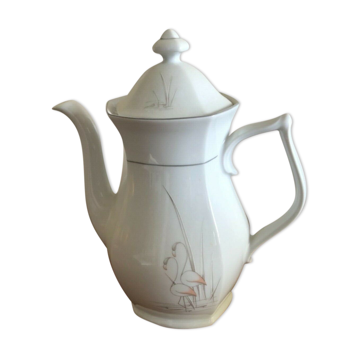 Vintage ceramic coffee maker pink Flemish decoration