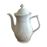 Vintage ceramic coffee maker pink Flemish decoration