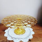 Cake stand, glass pedestal plate Bernsdorf depression style