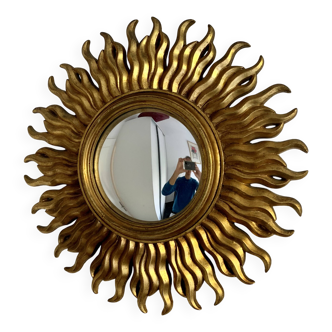 Vintage 1960s witch's eye sun mirror, domed gold - 48 cm