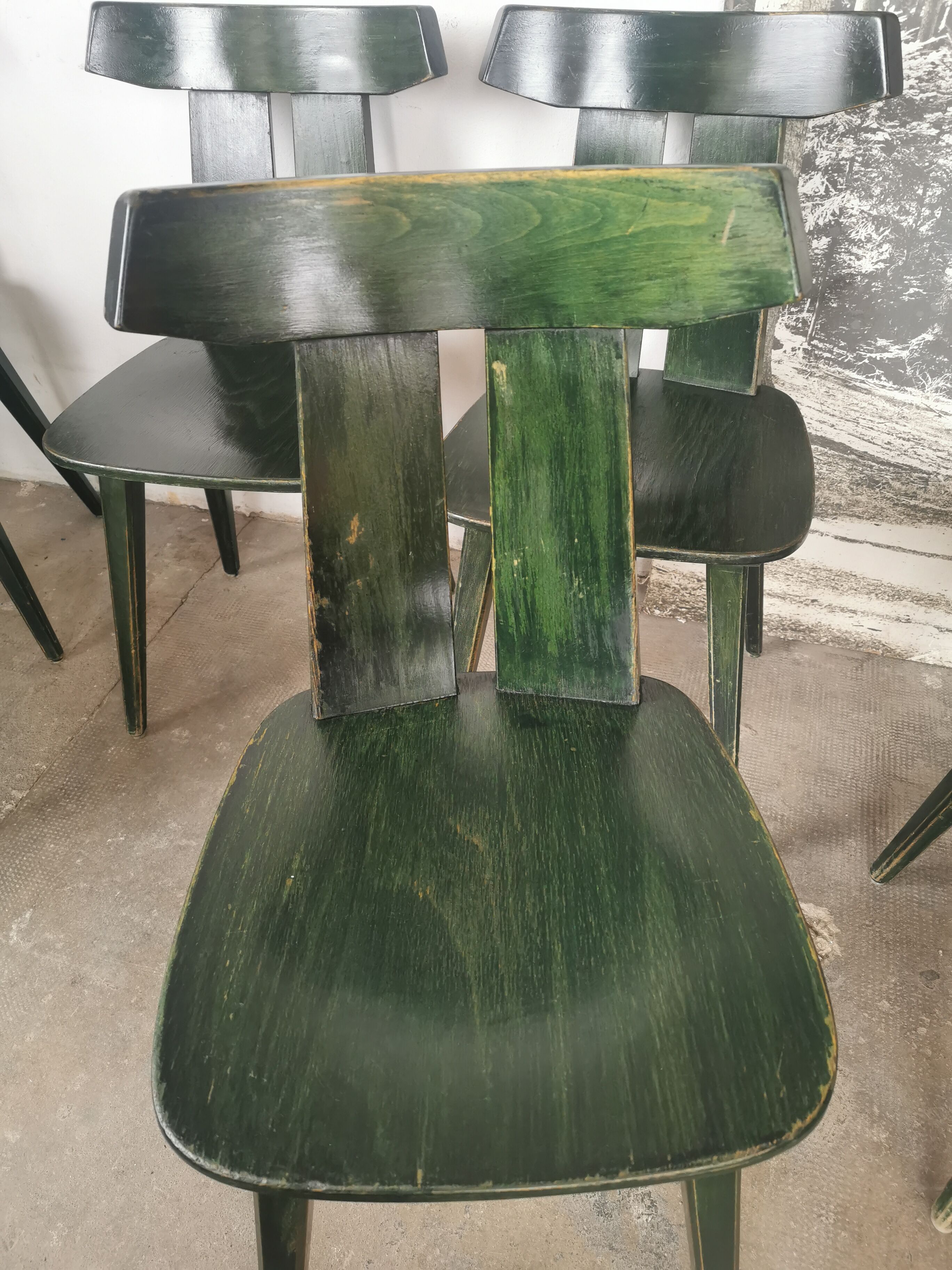 Set of 10 wooden bistro chairs