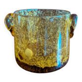 Petit vase ou photophore en verre bullé ambré