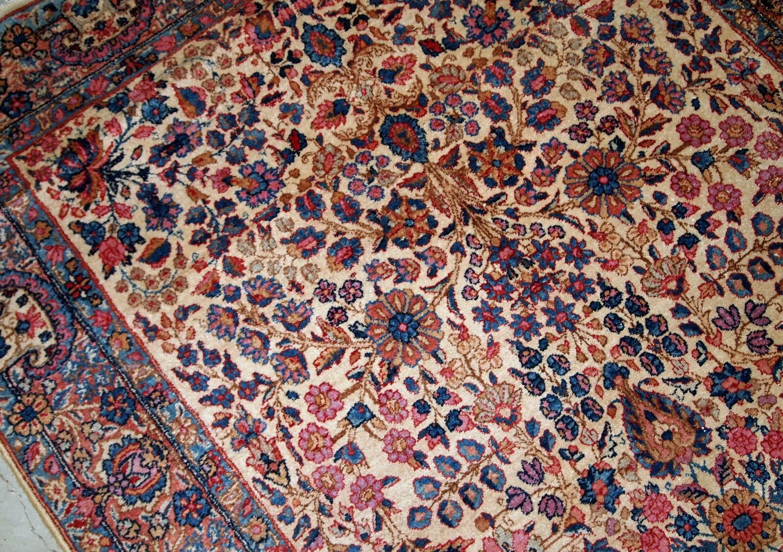 Handmade antique Persian Kerman rug 128cm x 210cm 1920s