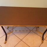 Lounge table, side table on wheels, formica top, gold and black metal