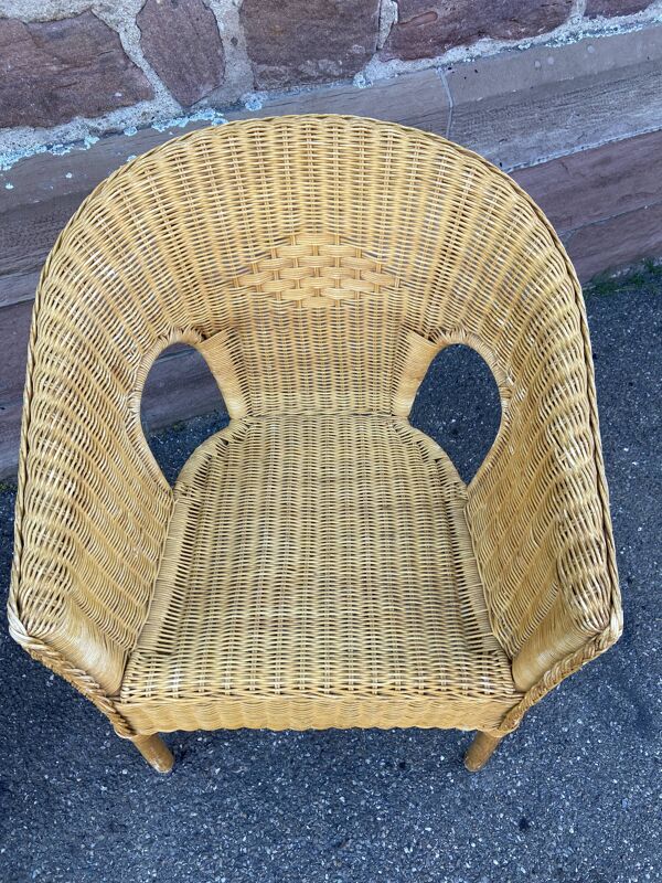 Fauteuil gondole vintage en rotin années 1980s