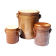 Trio of stoneware pots with lids