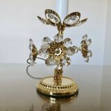 Paire de lampes fleurs , Hollywood Regency, cristal et laiton doré, 1970