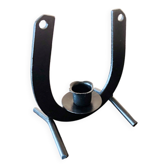 Horseshoe shaped candle holder in black wrought iron
