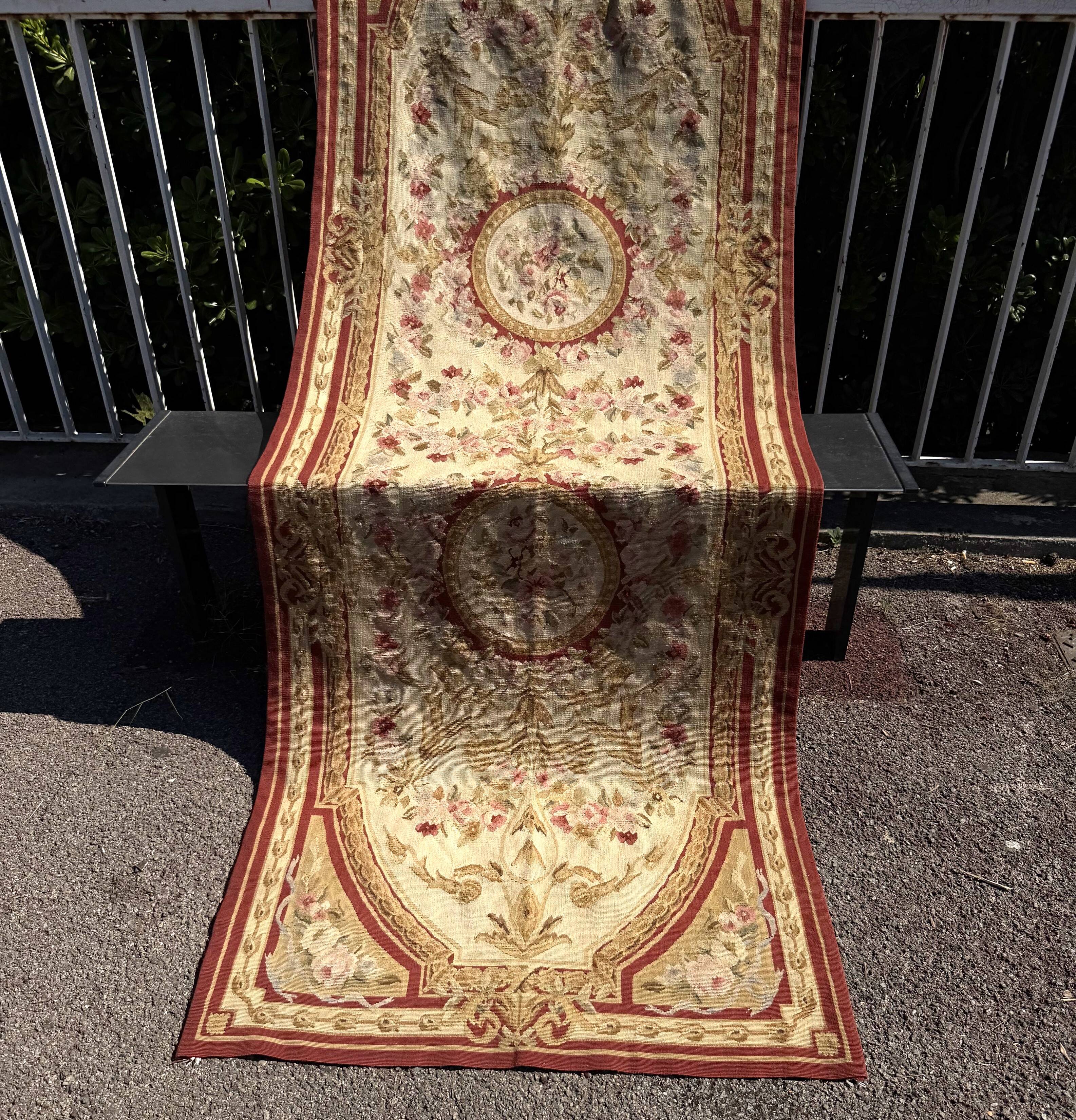 Aubusson style knotted pile rug – 2.45 x 0.90 metres –