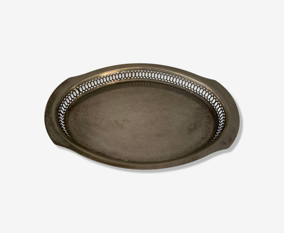 Plateau métal gravé diam35,4 cm