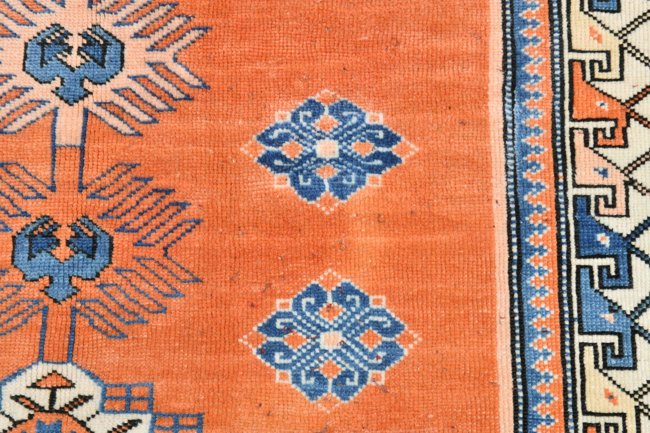 5x7 Pumpink Orange & Blue Turkish Rug, 154x203Cm