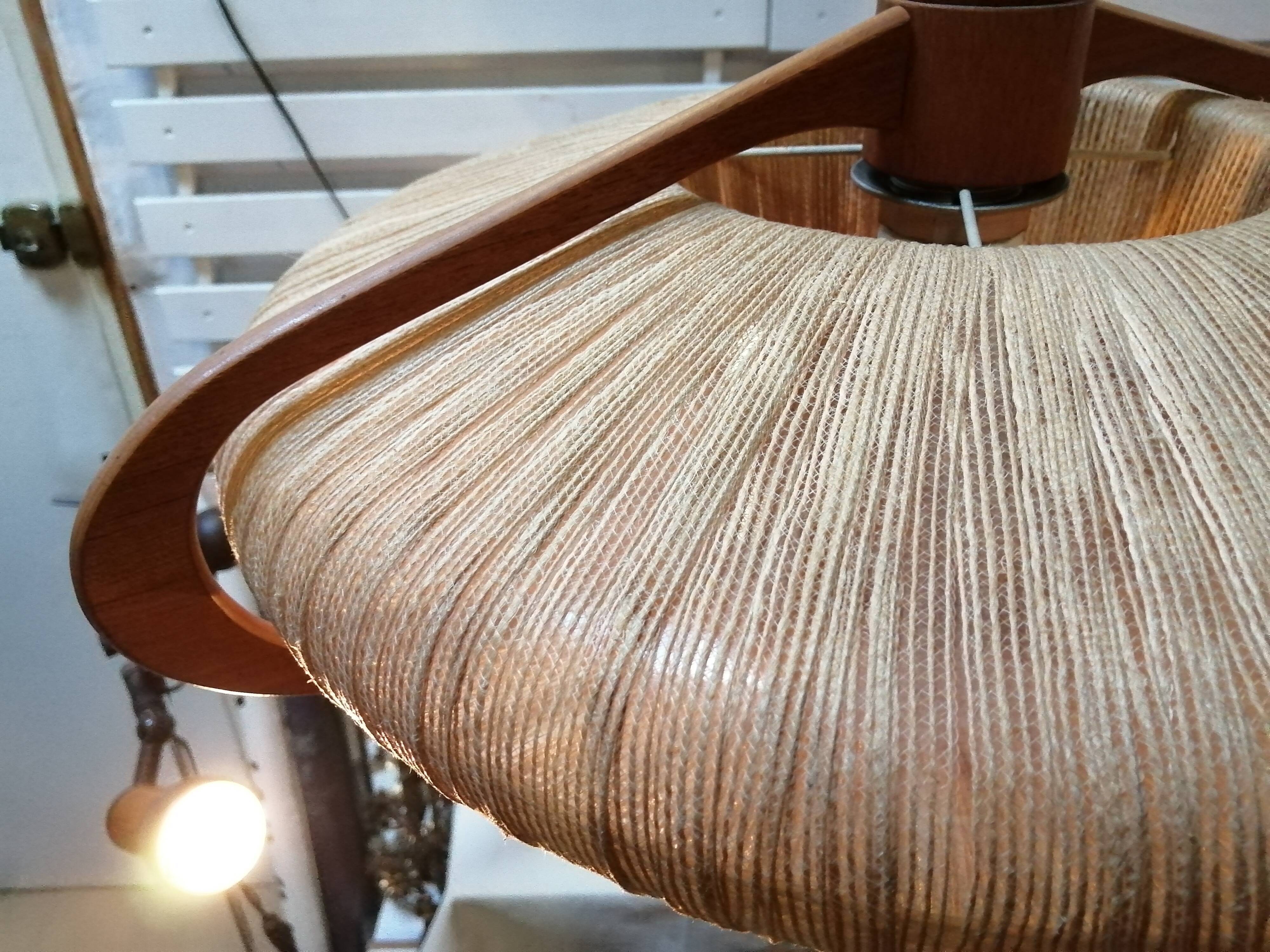 Sisal Ufo pendant lamp and vintage teak by Temde Leuchten