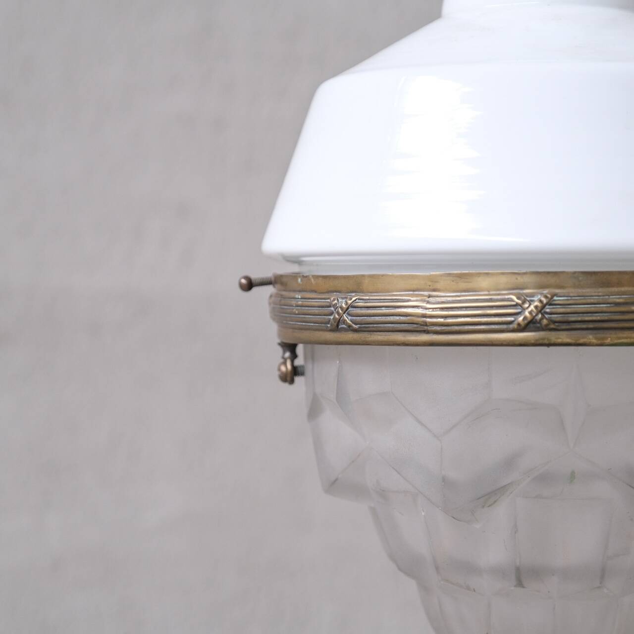 Two Tone Antique Glass and Brass Pendant Light