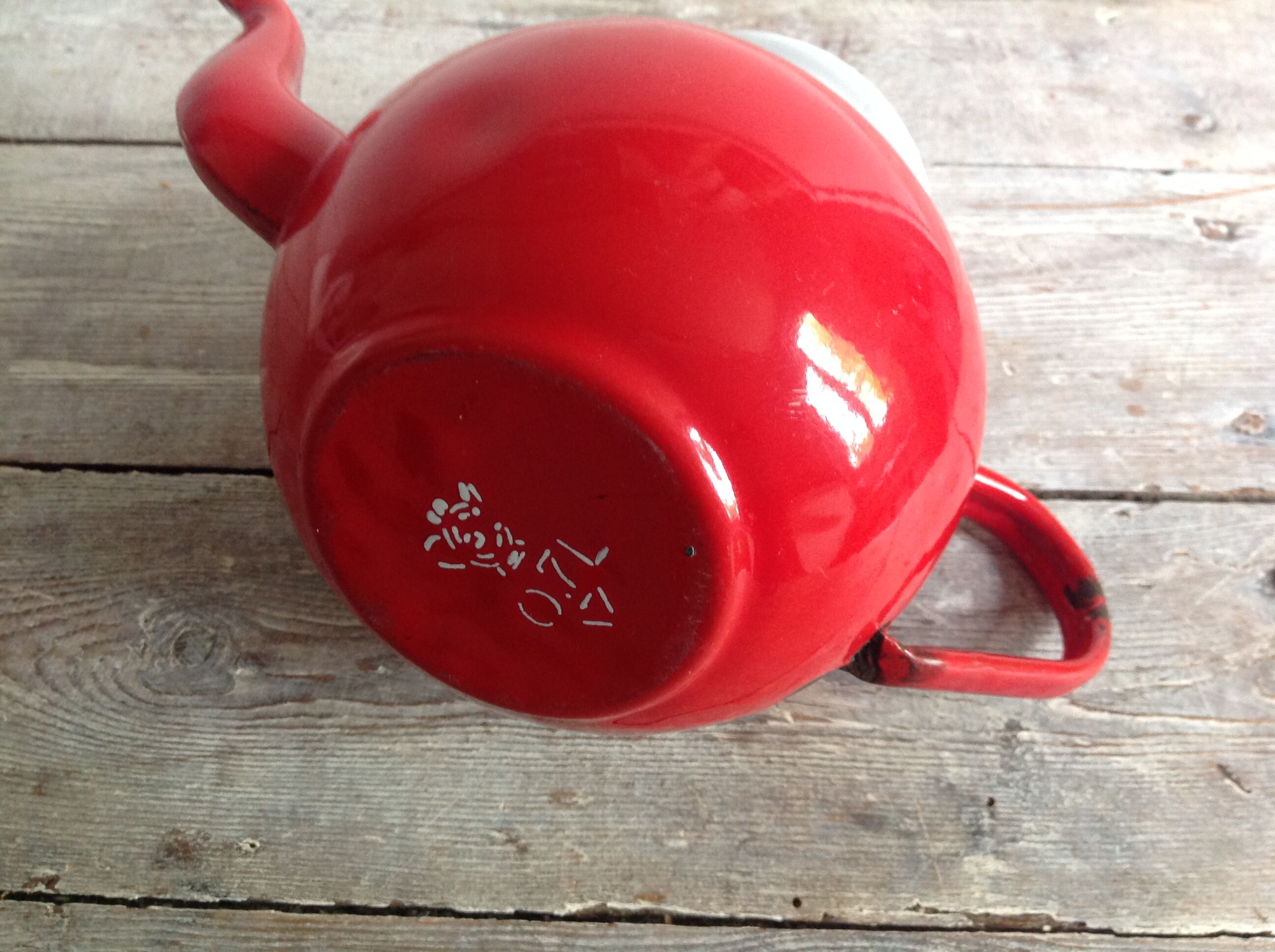 Emailed sheet metal teapot