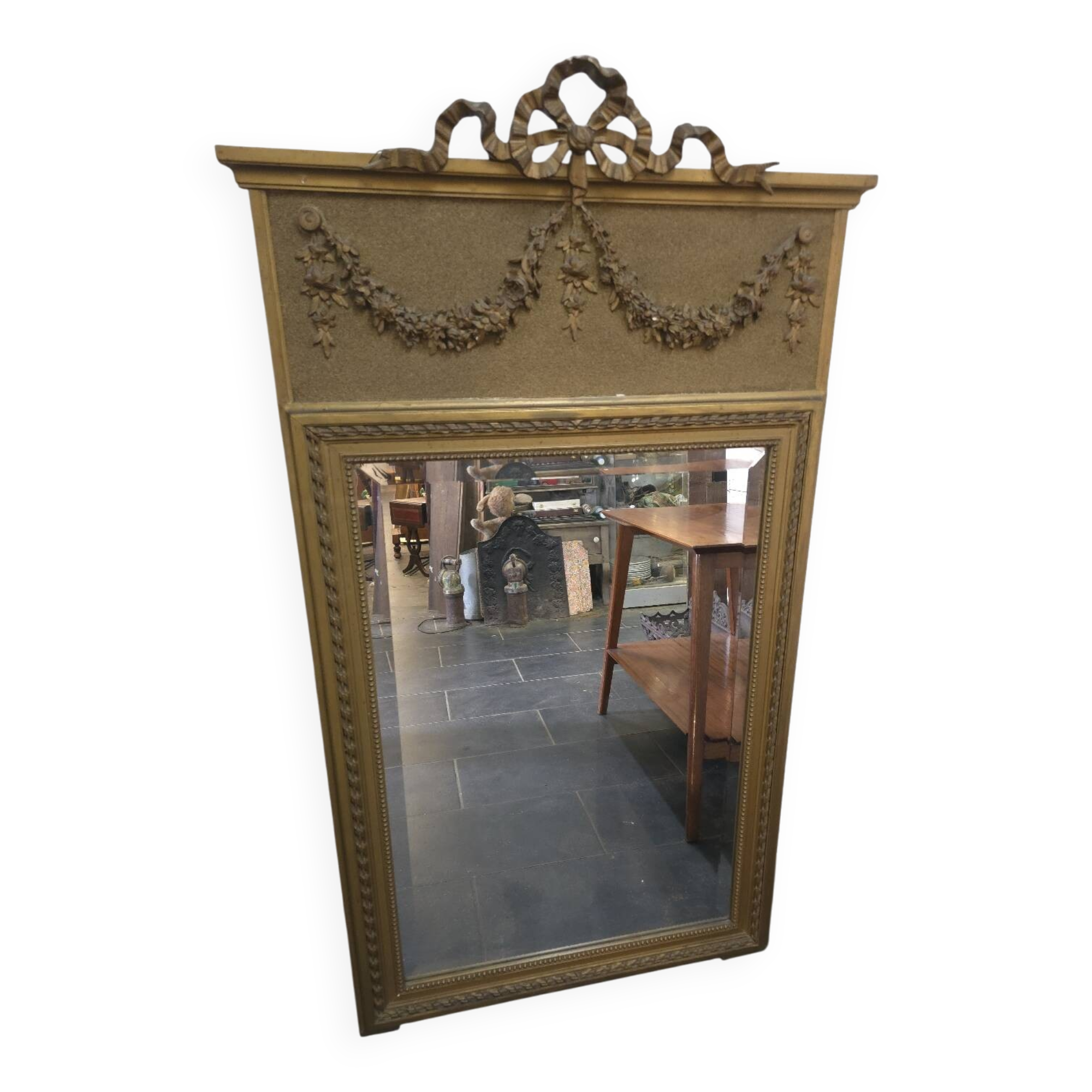 Gilded patinated trumeau mirror