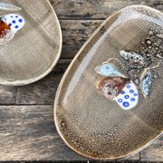 Set of 3  serving dishes-Faiencerie MBFA Pornic-Model Butterfly-70s