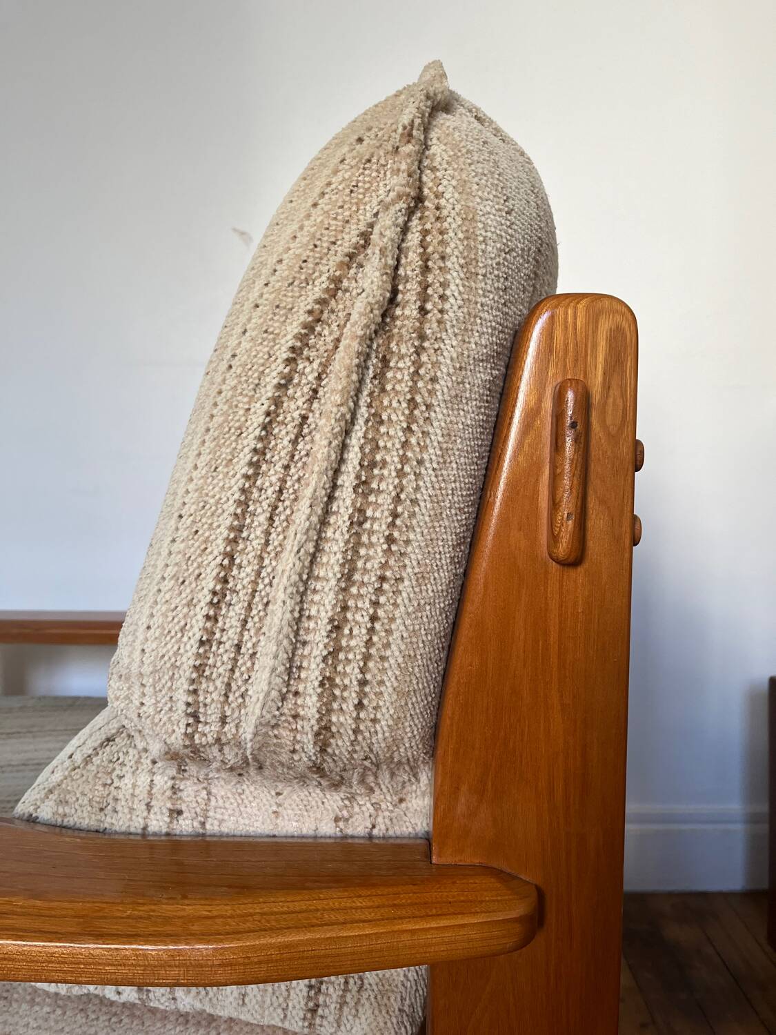 Maison Regain style modernist armchair in solid elm