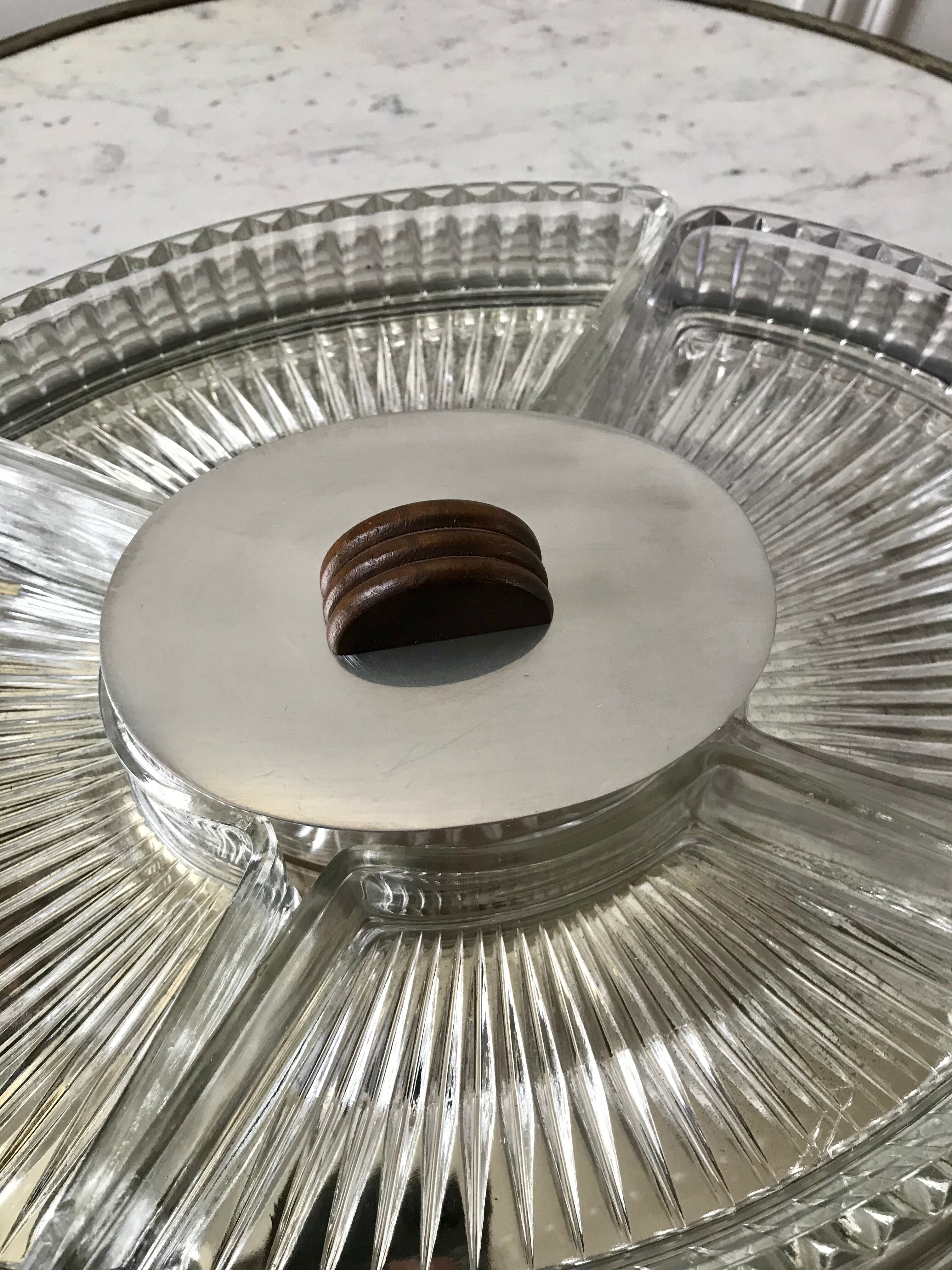 Art Deco mirror tray with appetizer compartments