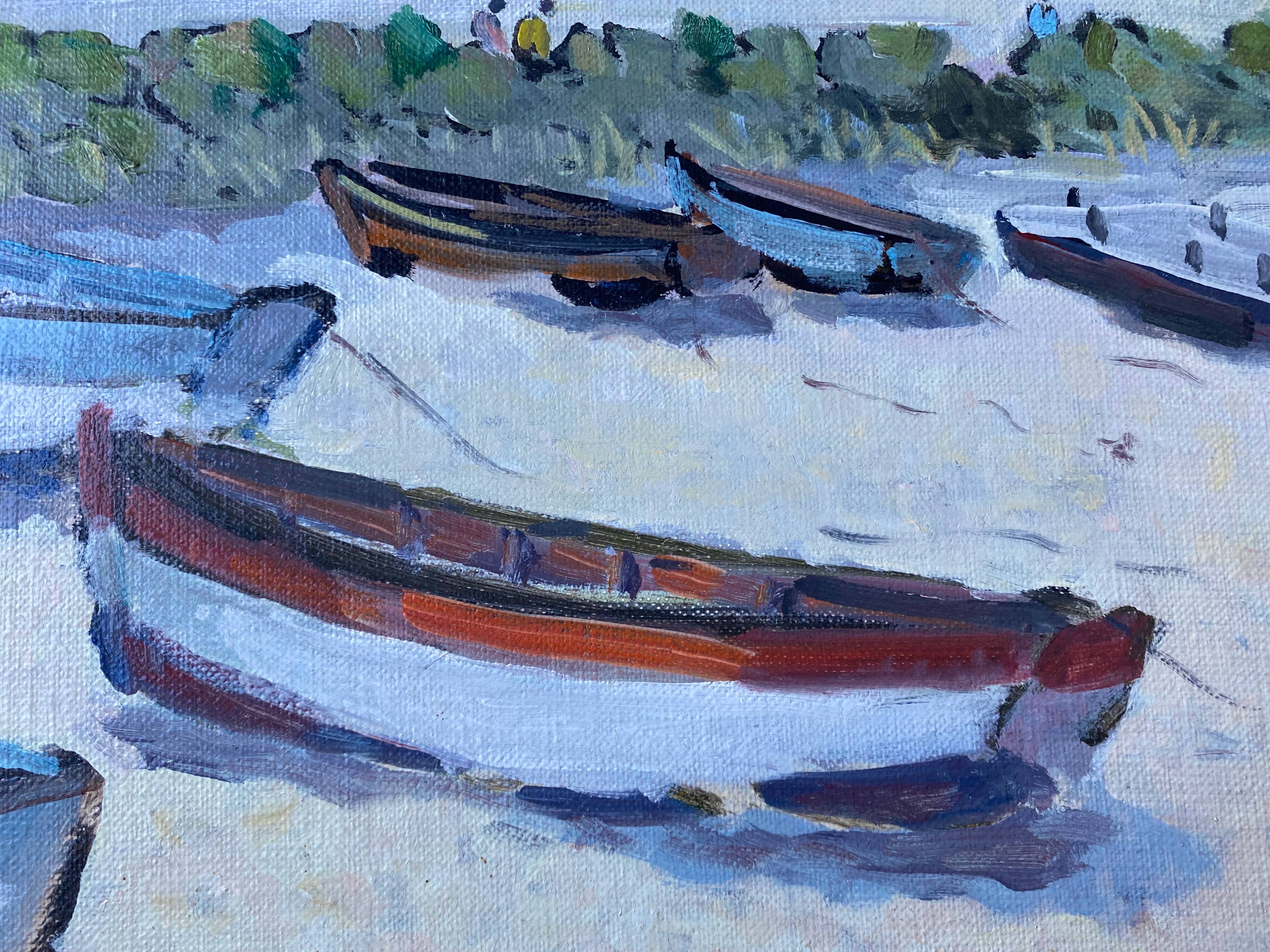 Hst painting "beach with boats" marine normandy brittany by robert leboucher