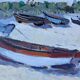 Tableau hst "plage avec barques" marine normandie bretagne par robert leboucher