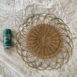 Vintage 1960s sun flower rattan wicker mirror - 49 cm