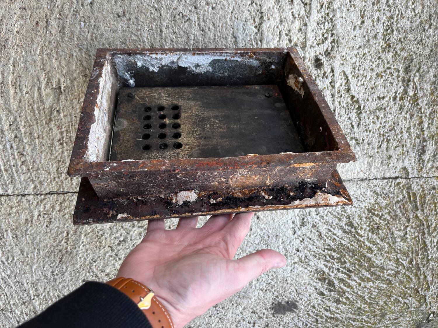 Old 19th century cast iron oven door or fireplace