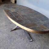 1970 metal and slate coffee table