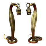 Paire de lampes cobra en bronze doré