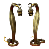 Paire de lampes cobra en bronze doré