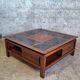 Table basse carrée bois massif plateau avec verre noir 100x100 cm