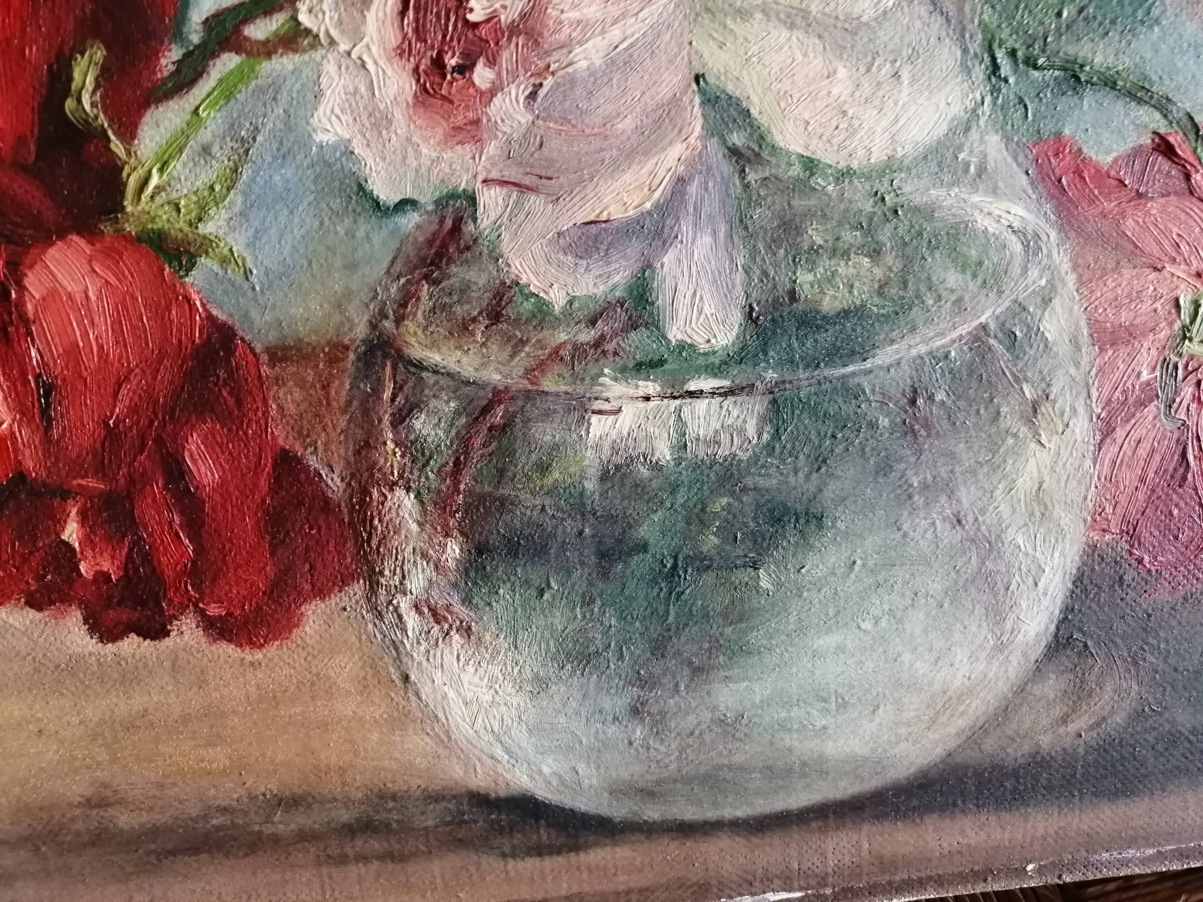 Oil on still life panel with roses