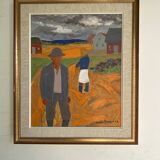 Vintage Oil Painting Harvesting Landscape  by Svan Grandin (1906- 1982)