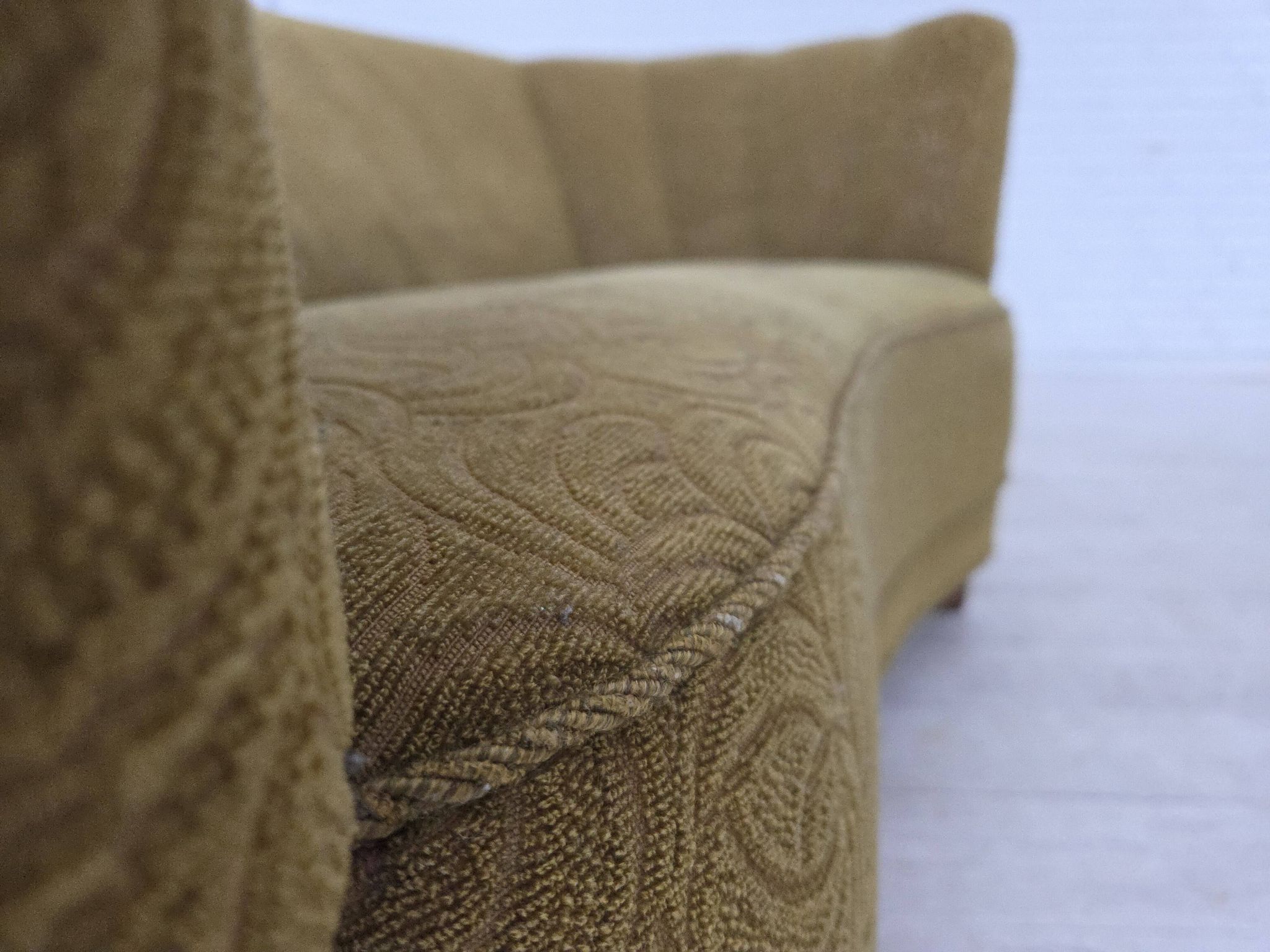 1960s, Danish 2-seater "Banana" sofa, furniture velour, beech wood.