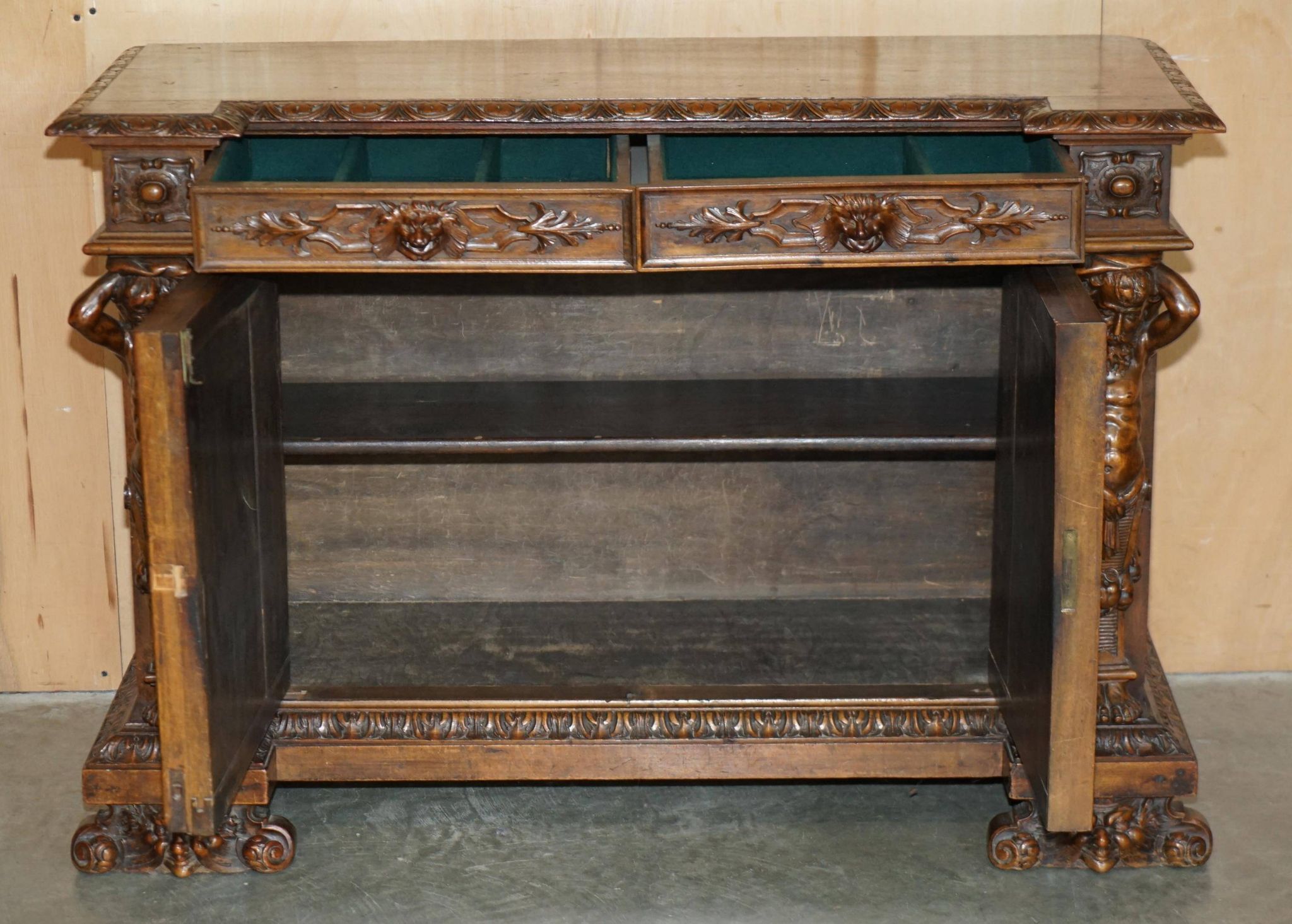 French walnut buffet sideboard, decorated, circa 1850.