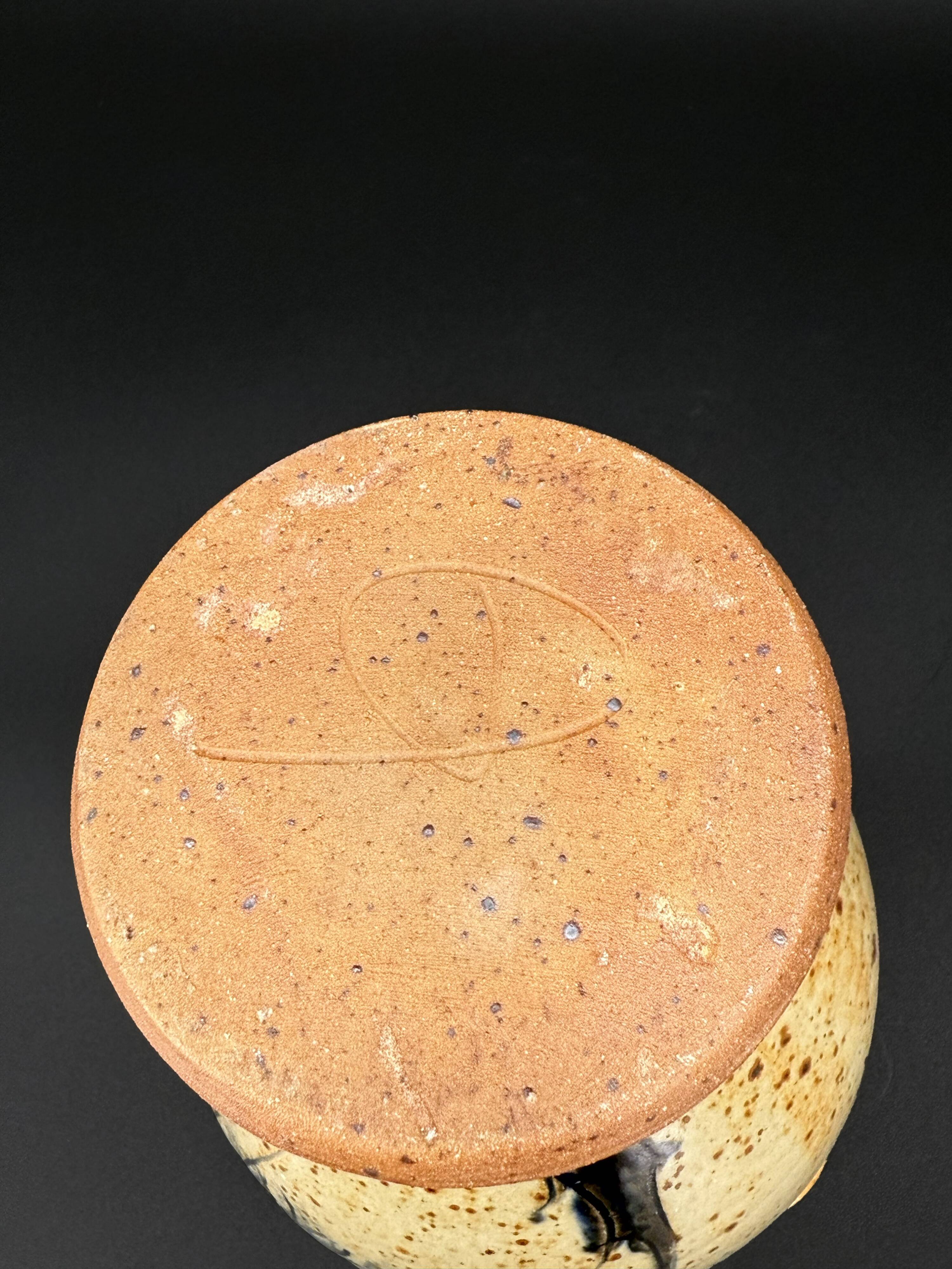 Stoneware pitcher signed Suzanne Dauliach – Incised Floral Thistle Decor