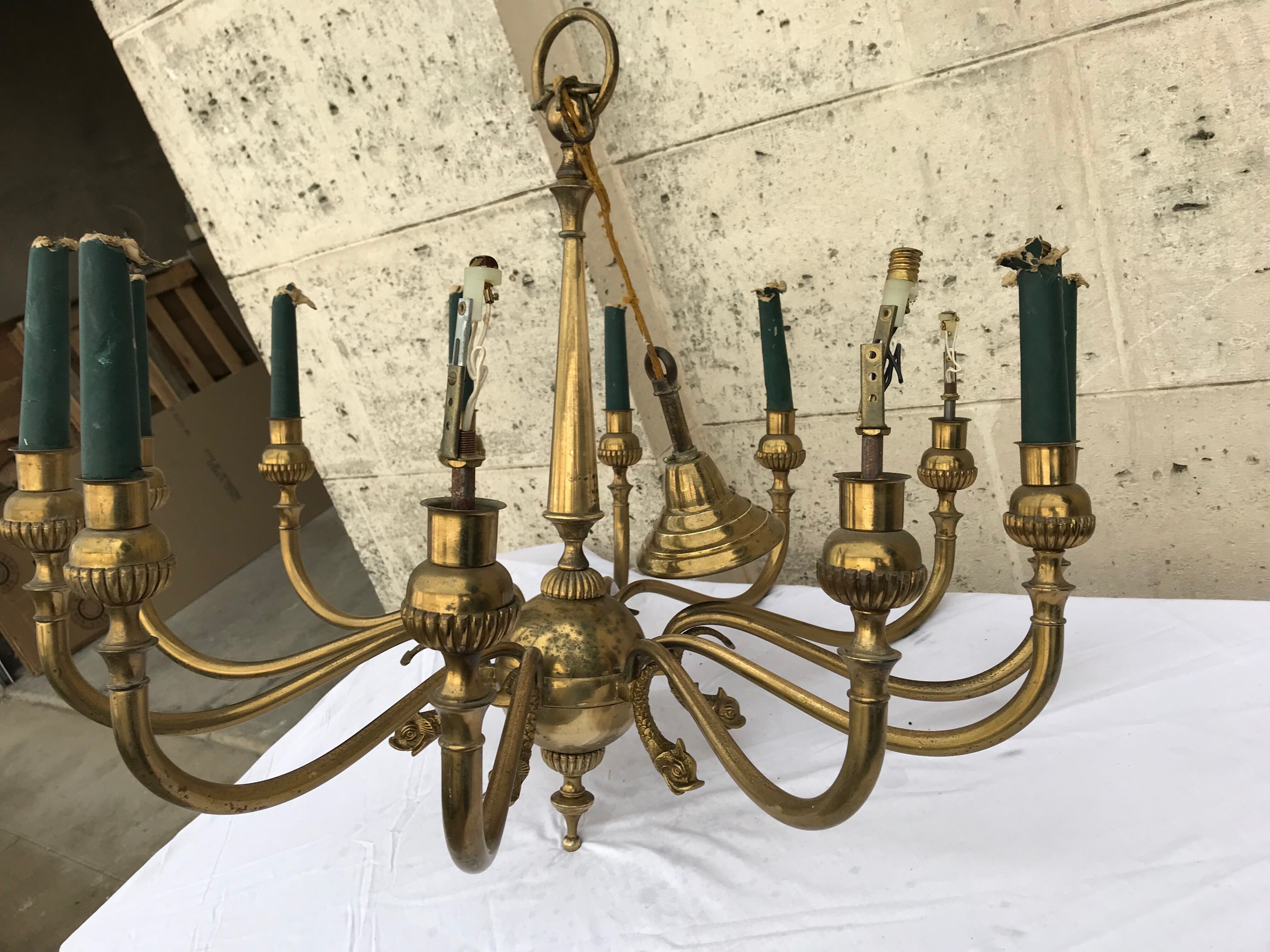 12 spoke solid bronze chandelier